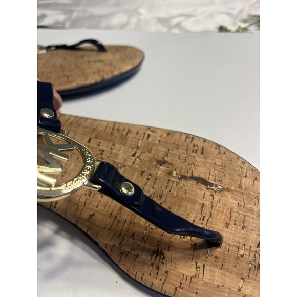 Michael Kors jet set jelly Cork flip flop MK Metal Logo Navy Blue Sz 7 - Picture 10 of 13